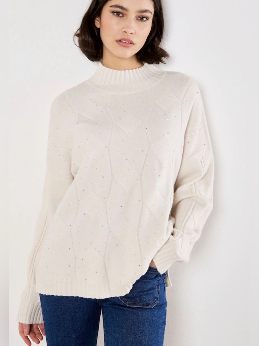 Apricot 🍑- Sparkle, cable mock neck